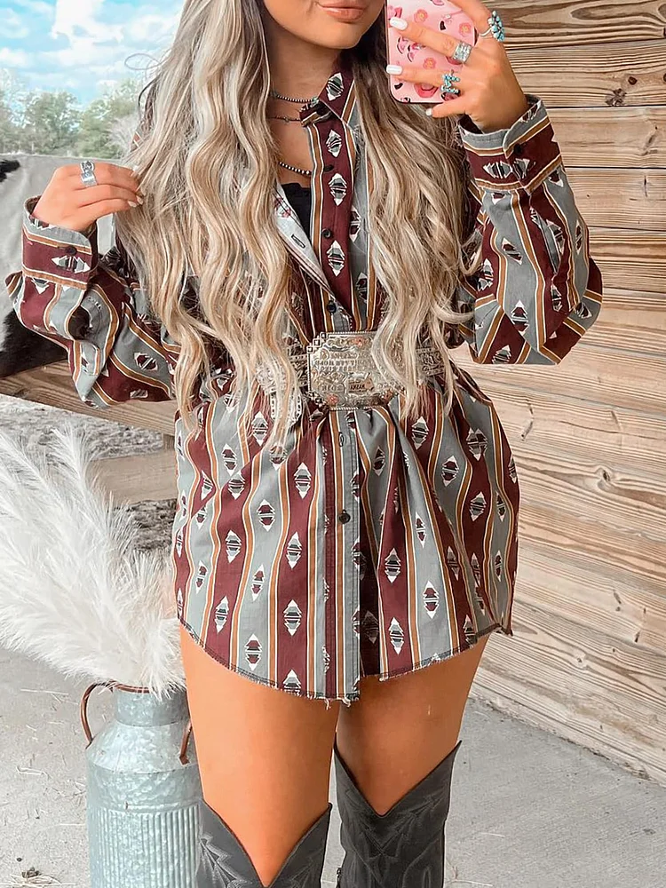 Brown Vintage Striped Oversize Shirt