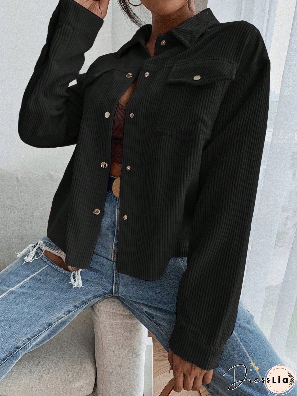 Honey Pocketed Collared Neck Snap Down Jacket