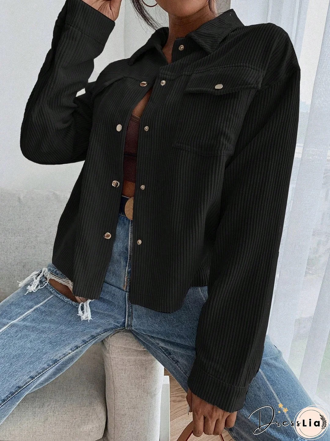 Honey Pocketed Collared Neck Snap Down Jacket