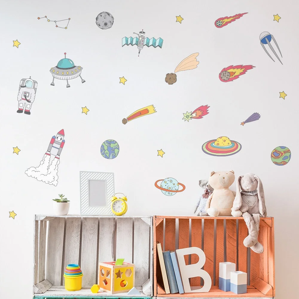 37pcs/set Space Astronaut UFO DIY Wall Sticker Fantasy Baby Children Room Mural Decals Nursery Boys Gift Art Posters Dorm Decor