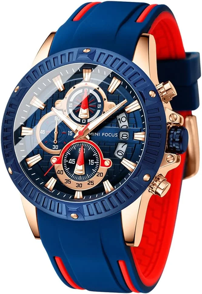 MF Men Watch, Chronograph Waterproof Sport Analog Quartz Watches Silicon Strap Fashion Wristwatch for Men