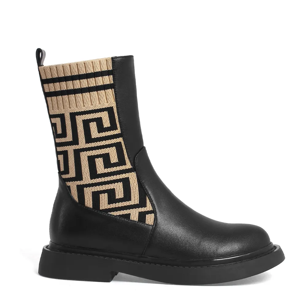 35mm Text Pattern Low-heel Women Fashion Mid Boots-vocosishoes