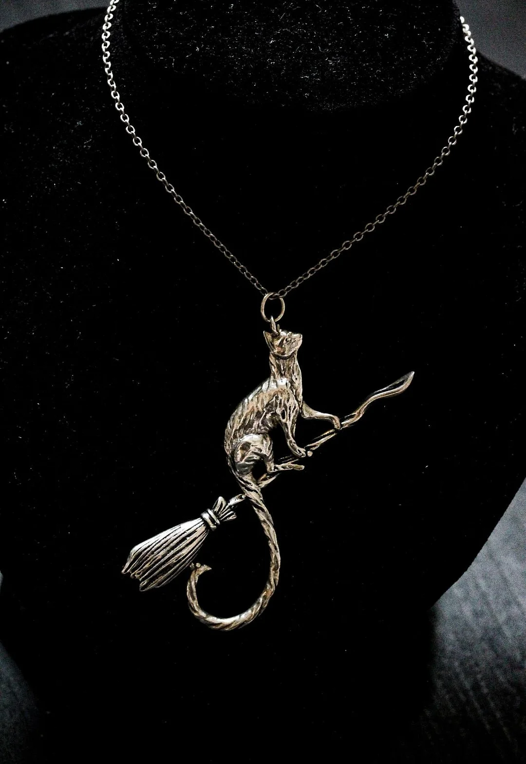 Cifeeo Cat on A Broomstick, Witches' Pagan Wiccan Witchcraft, Stunning Gift Wiccan Jewelry Halloween Gift