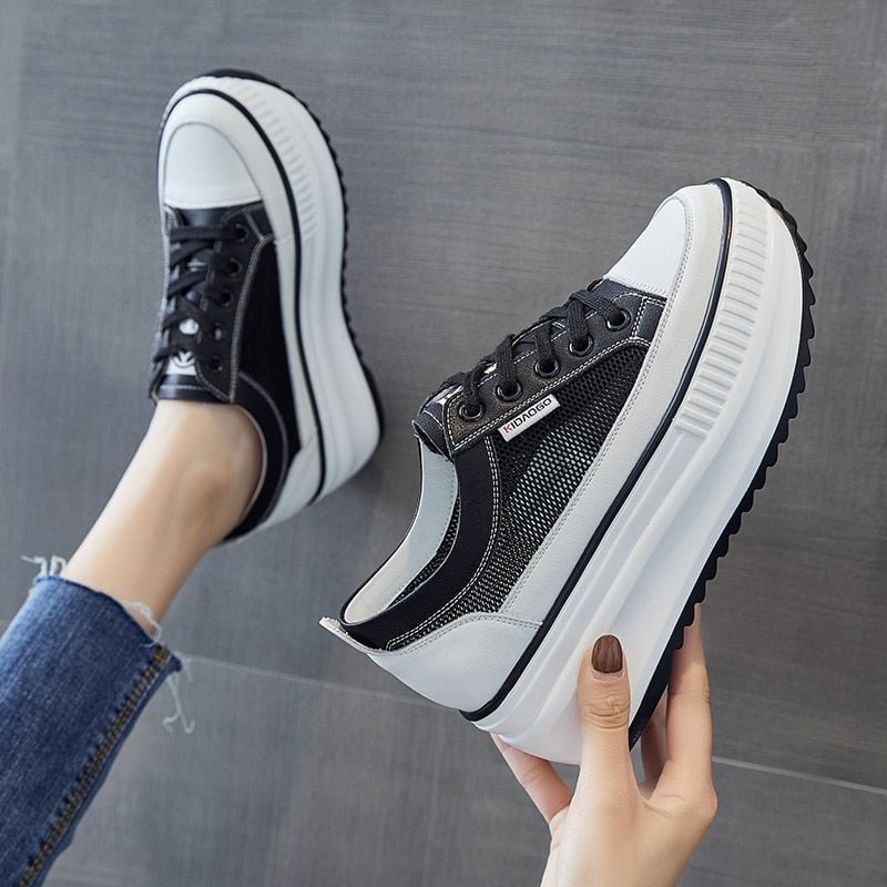 Fujin Dad Shoes Chunky Sneakers Wedge Heel Platform White Air Mesh Hollow Shoes Casual Shoes Sneakers Vulcanized Shoes Winter