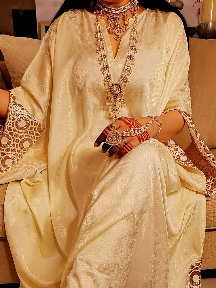 Solid Color V Neck Long Sleeve Kaftan