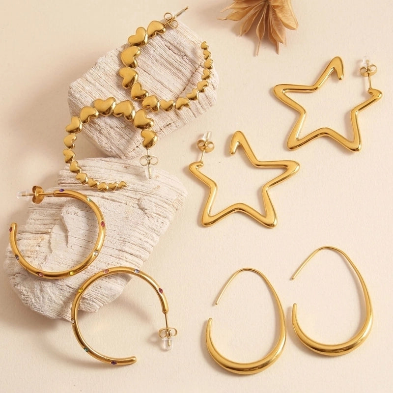 1 Pair Elegant Vacation Minimalist C Shape Star Solid Color Inlay 304 Stainless Steel Zircon 18K Gold Plated Ear Studs