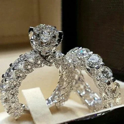 Elegant Women Jewelry Wedding Set Rings White Ring Size 5-11