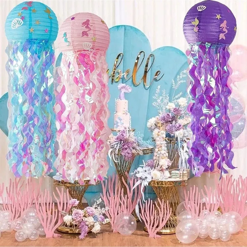 Mermaid Birthday Party Disposable Tableware Set Under The Sea Party Little Mermaid Girls 1st Birthday Decoration Shell Balloons