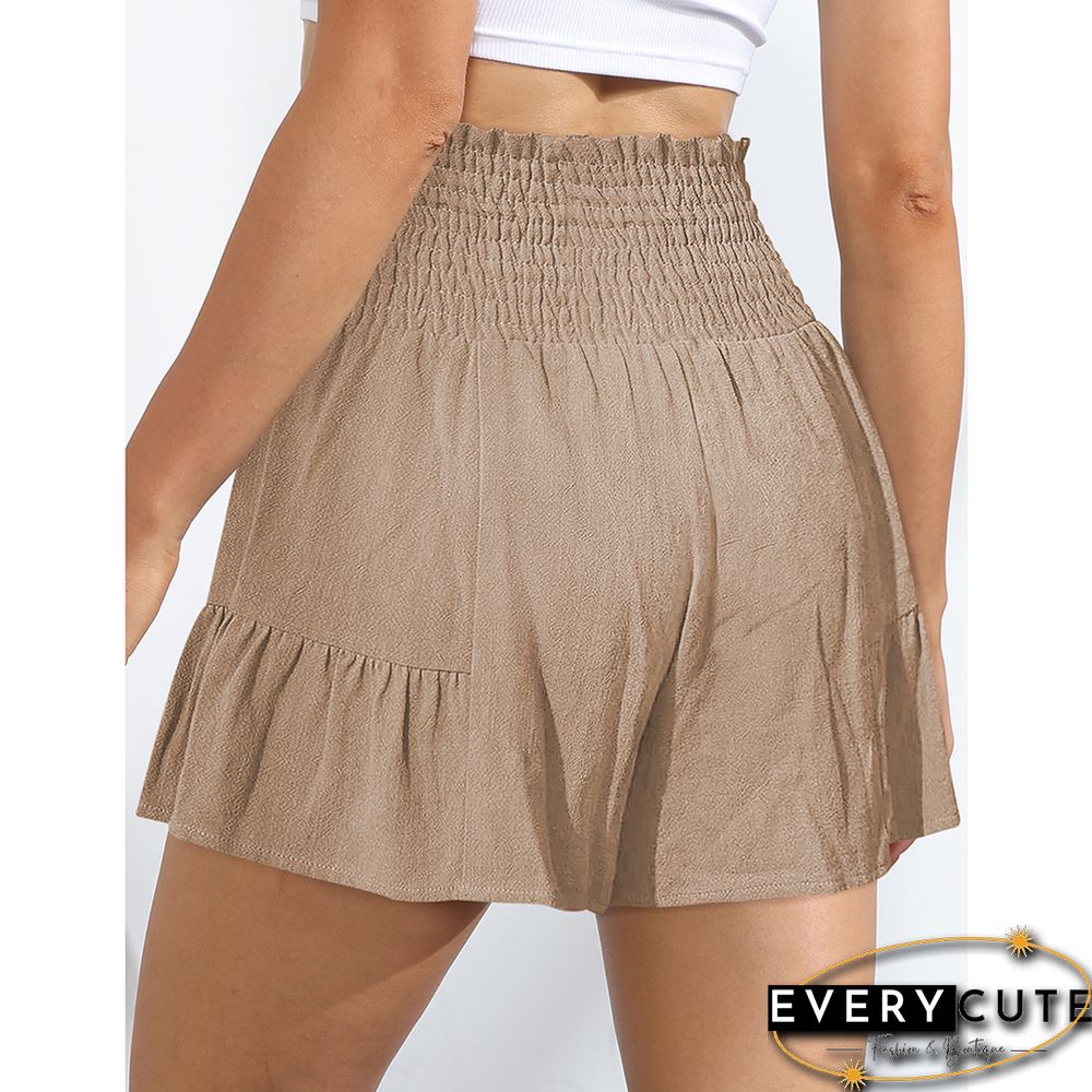 Khaki Ruffle Hem Tie Waist Wide Leg Culotte