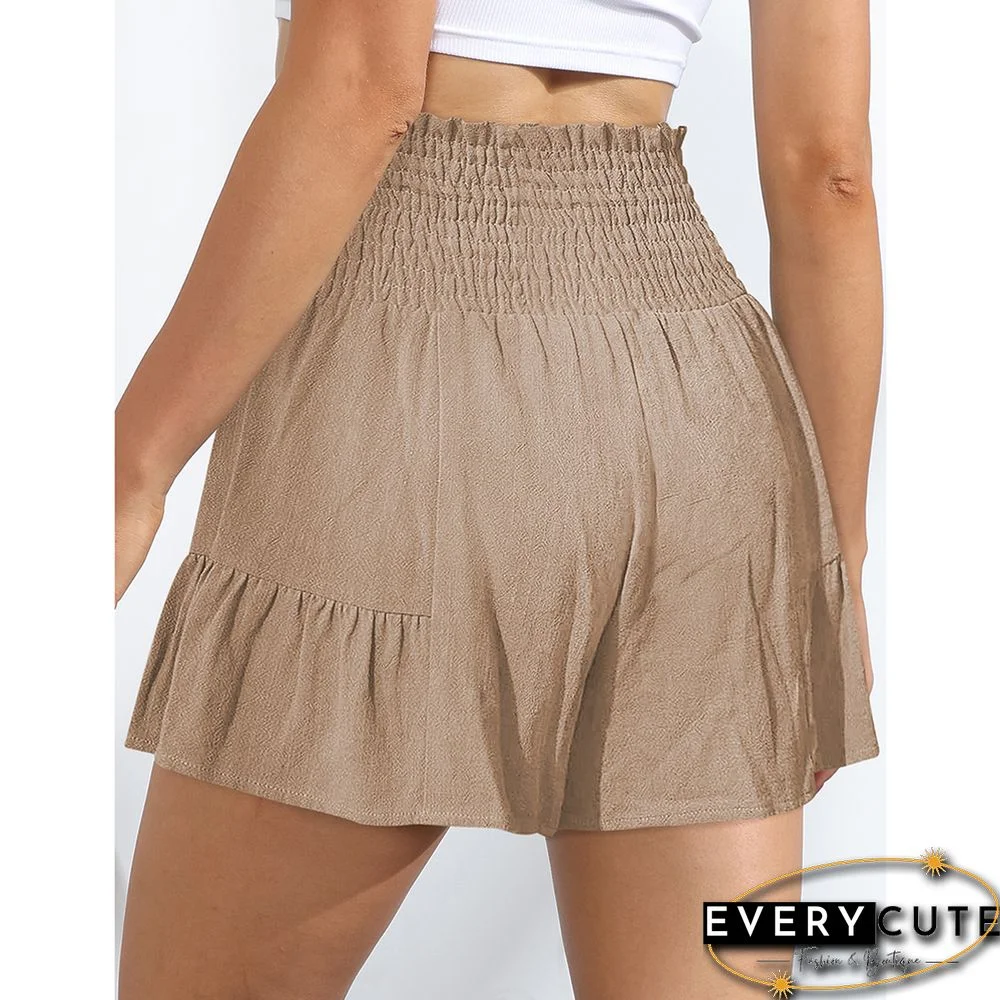 Khaki Ruffle Hem Tie Waist Wide Leg Culotte