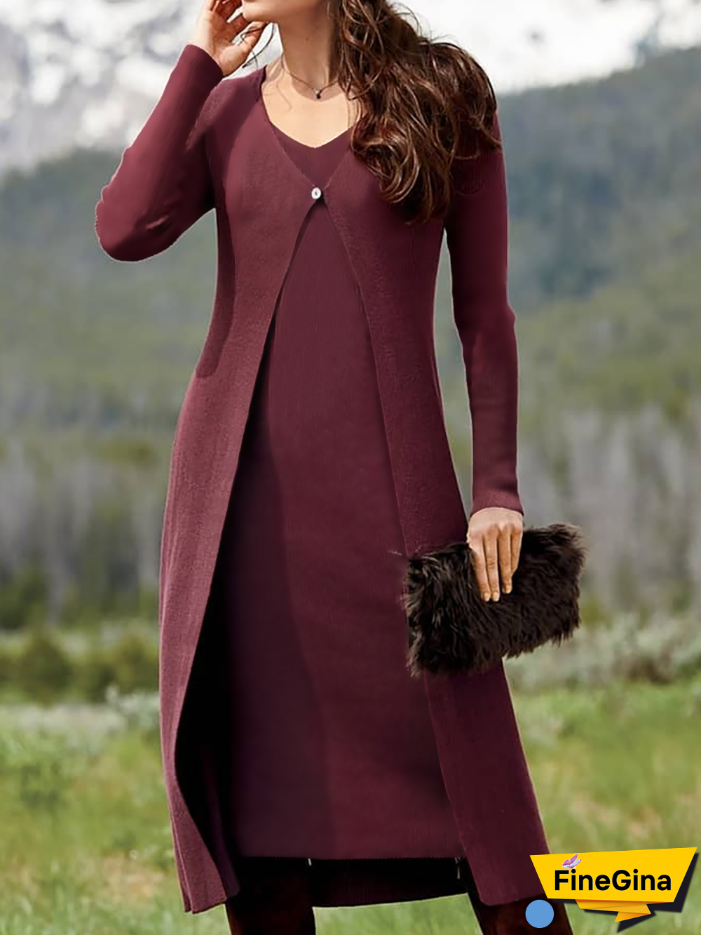 Casual Regular Fit V Neck Two Piece Dress Sets