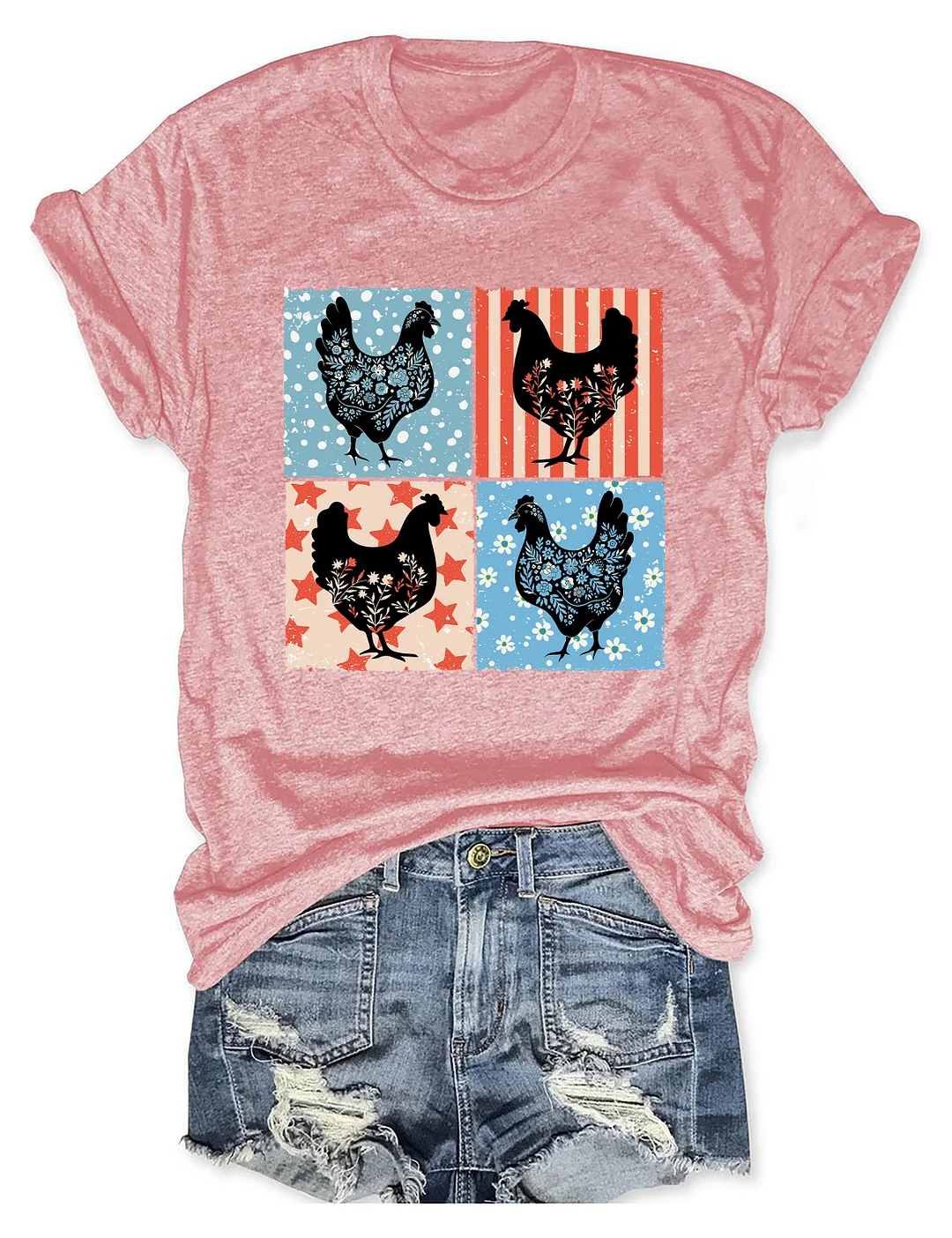Floral Chicken 4th of July T-shirt