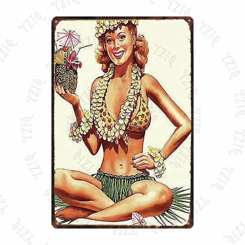 Athvotar Hawaii Travel City Vintage Metal Sign Hula Dance Wall Retro Poster Bar Art Home Craft Decor Cuadros DU-5415A