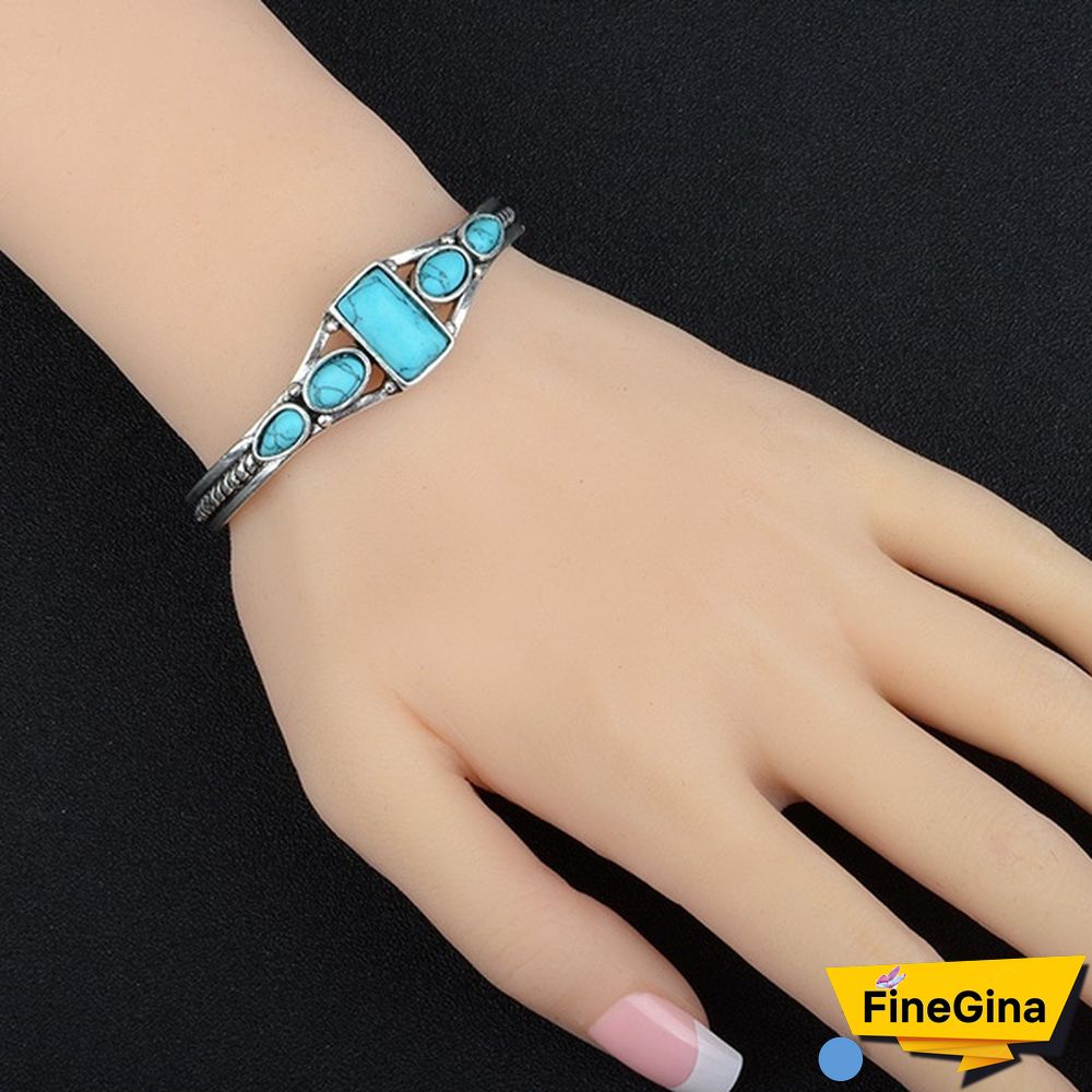 Women Vintage Jewelry 925 Soild Sterling Silver Natural Gemstone Turquoise Bracelet Adjustable Wedding Engagement Jewelry