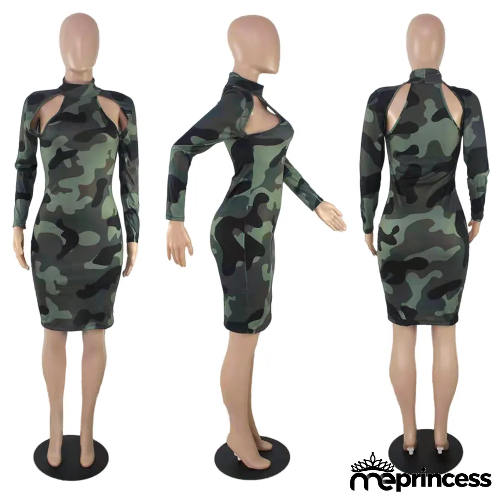 Fashion Cute Camouflage Print Long Sleeve Dress