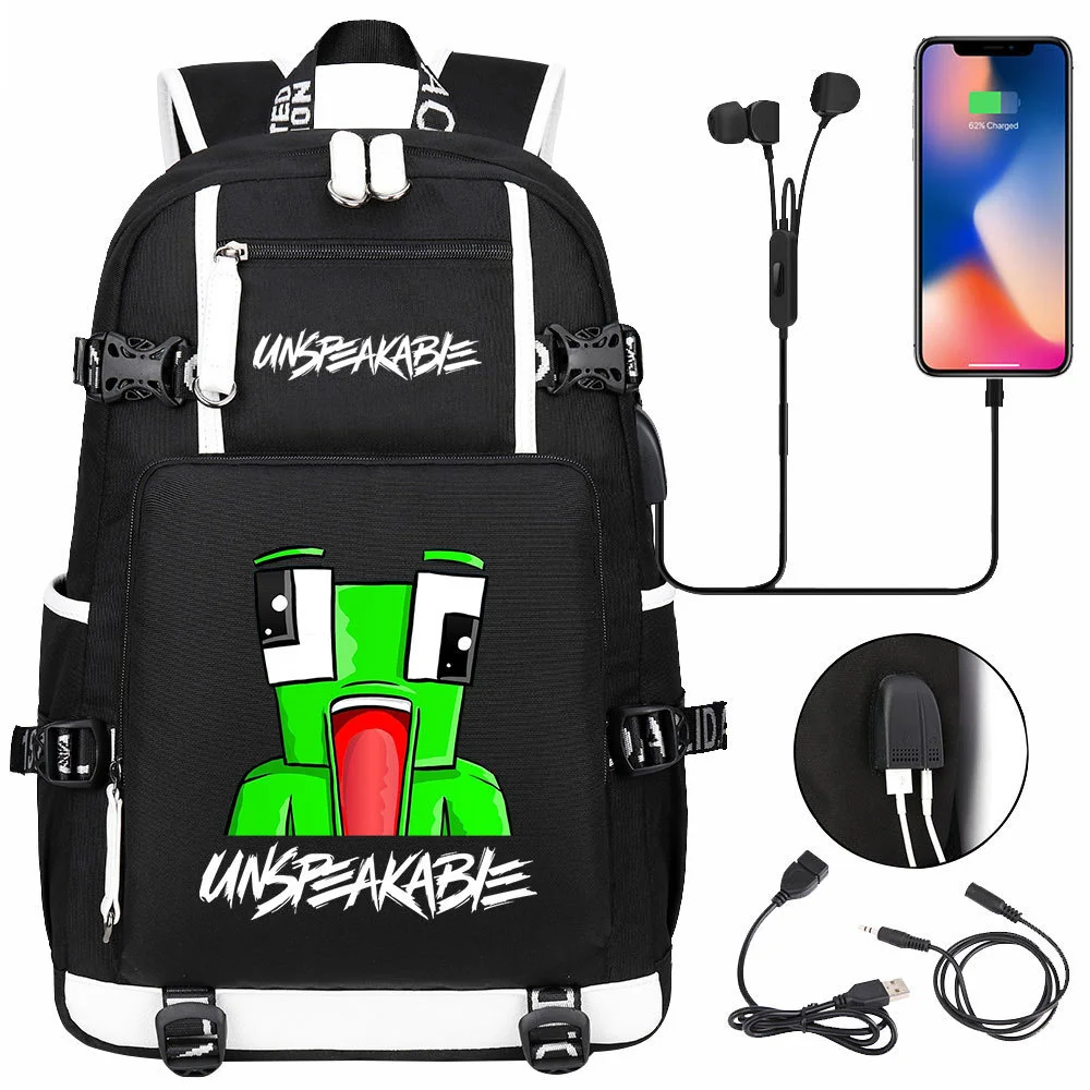 Unleash the Fun with the Unspeakable Theme Backpack - Holds 15-Inch Laptop, USB Charging Compatible, Multiple Pockets & Double-Sided Design!