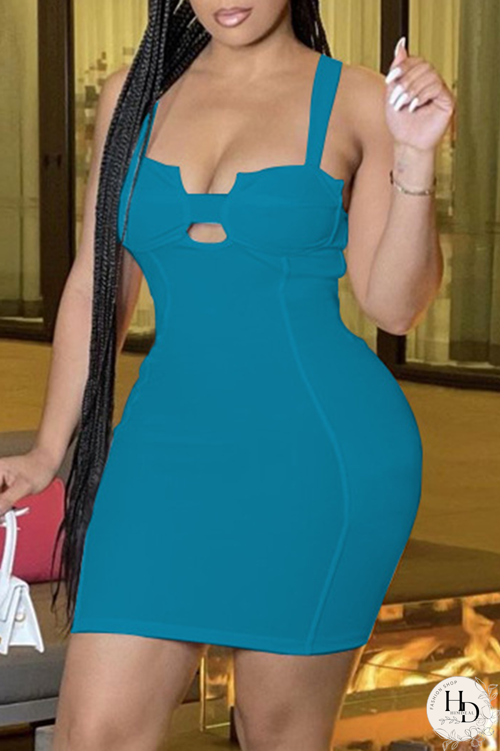 Yellow Sexy Solid Hollowed Out Spaghetti Strap Pencil Skirt Dresses