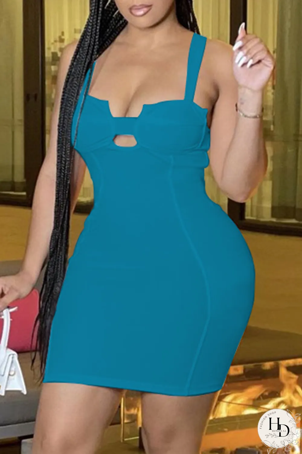 Yellow Sexy Solid Hollowed Out Spaghetti Strap Pencil Skirt Dresses