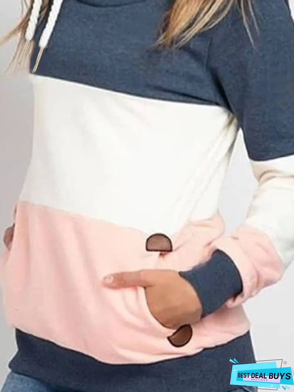 Multicolor Solid Paneled Hoodie Long Sleeve Sweatshirt