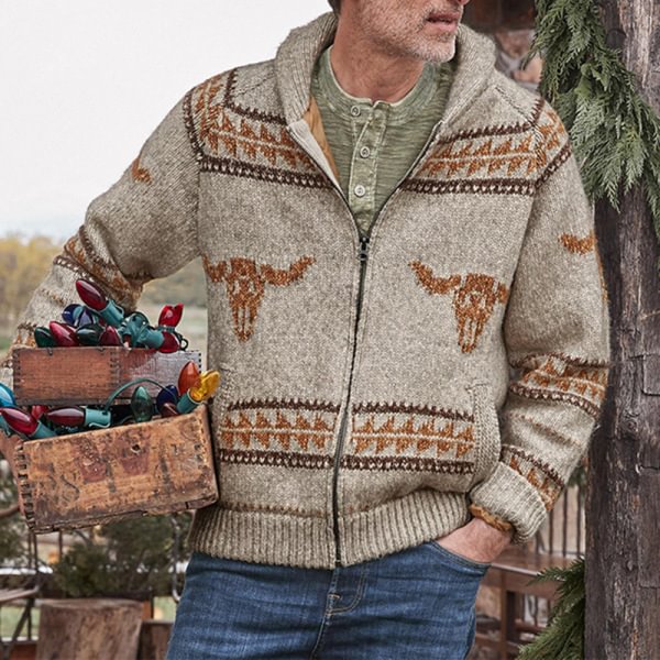 Men's Jacquard Knit Lapel Jacket