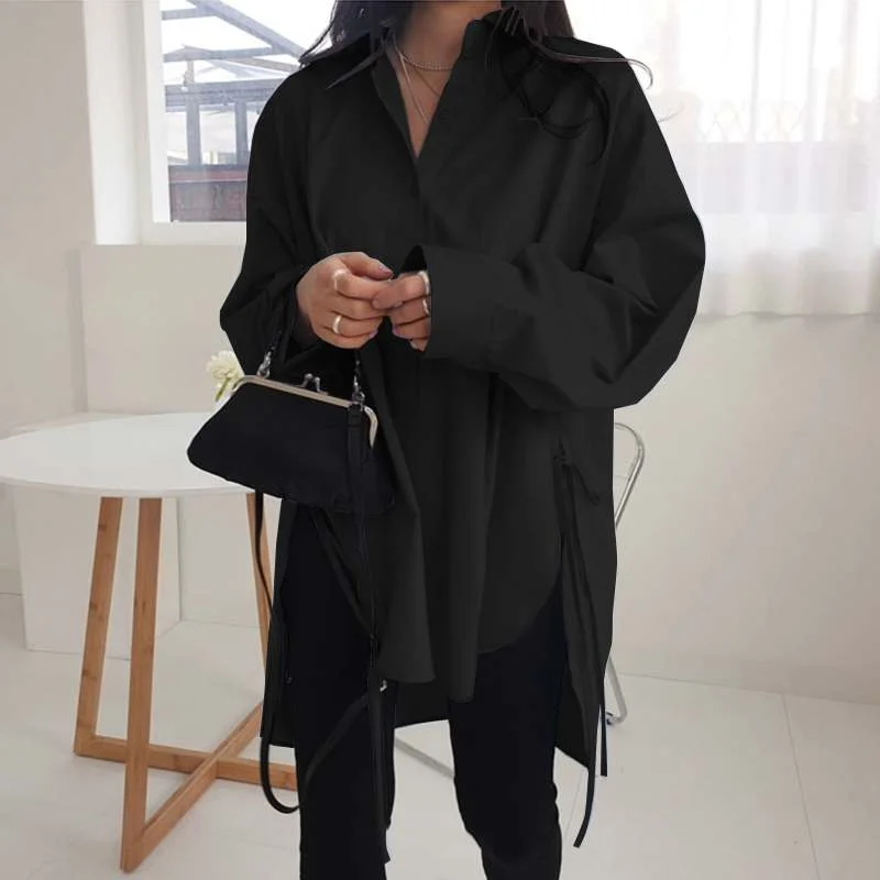 Elegant Shirts Women's Asymmetrical Blouse 2022 ZANZEA Casual Lace Up Blusas Female Lapel Neck Button Shirt  Tunic Top