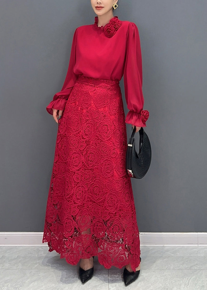 Rose Red  Skirt Blouse Set