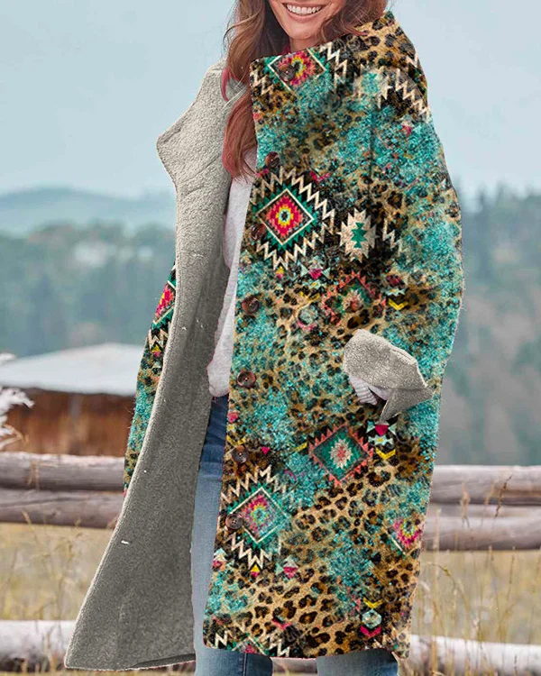 Vintage Western Aztec Print Hooded Casual Jacket