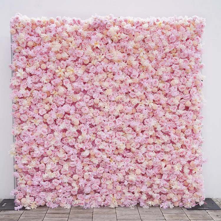 A8755 Pink Champagne 5D Roll Up Cloth Flower Wall Wedding Floral Supplies A8755
