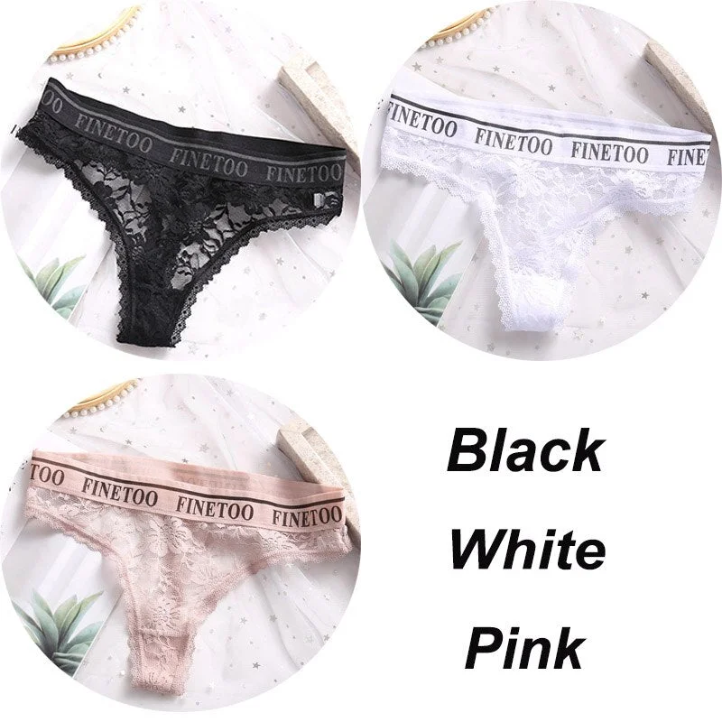 3PCS/Set Women Lace Panties Sexy G-string Underwear Female Underpants Floral Solid Color Briefs Lingerie Sexy Thong Panties M-XL