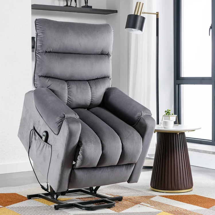 Bestier Power Lift Recliner Chair for Elderly Old People, Lift Chair for Seniors Fabric Reclining Chair with Side Pocket, Sofa Chair for Living Room with Overstuffed Armrest,Grey