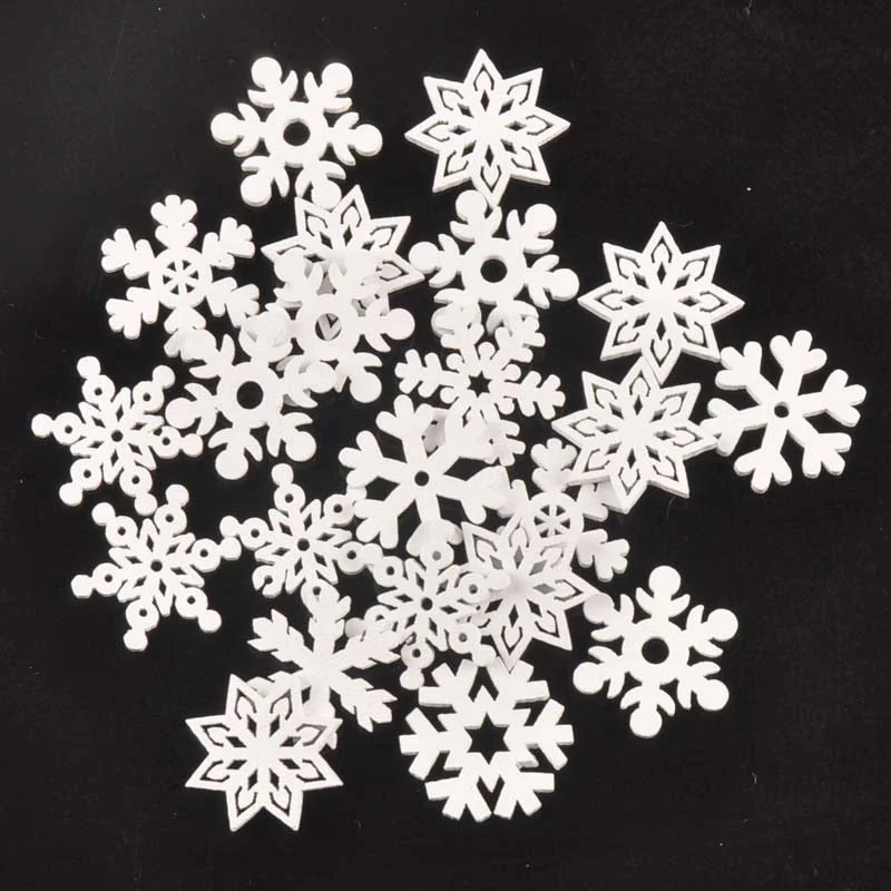 50pcs mix christmas snowflake pattern White wooden Scrapbooking Carft for Home decoration diy Handmade 22mm MT2160