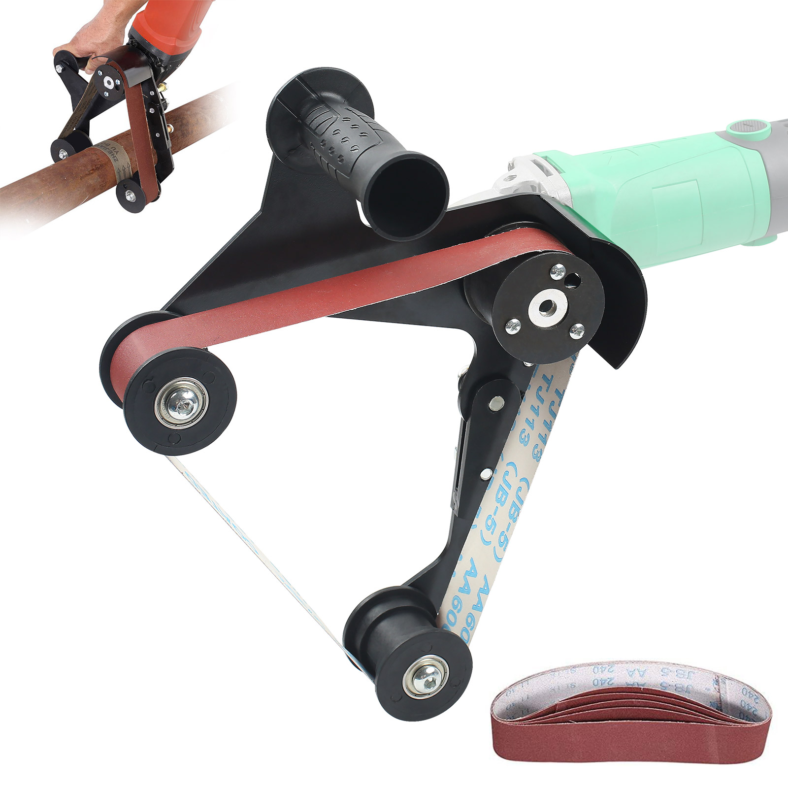 Belt Sander Adapter for Angle Grinder, Pipe or Tube Sanding Attachment