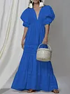 Crochet Hollow Puff Sleeves Maxi Dresses