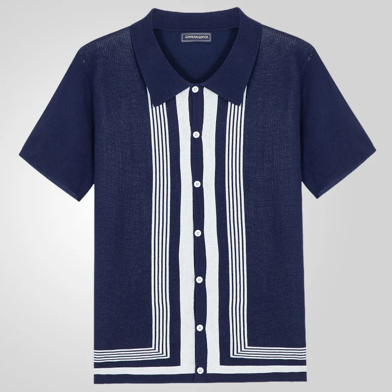 Uveng Uveng Men's Summer New Striped R-Neck Knits Short-Sleeved Business Polo Shirts Men's SY0143