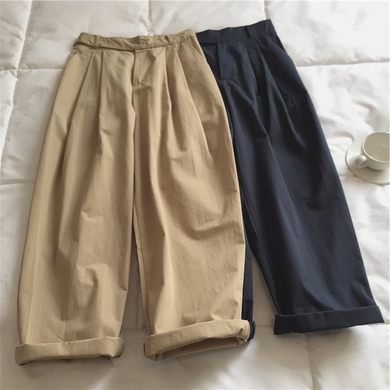 Summer Khaki Waist Cotton Wide-leg Pants Women's Color Thin Casual