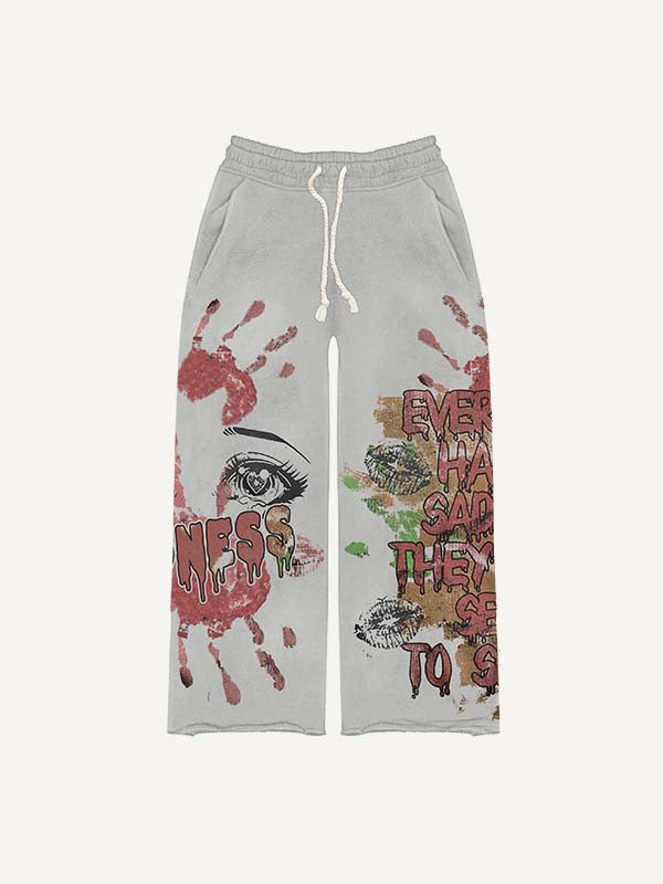 Eye&Lips&Letter Print Elastic Waist Pants