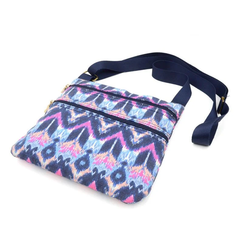 Ladies ethnic simple geometric elements soft canvas messenger bag