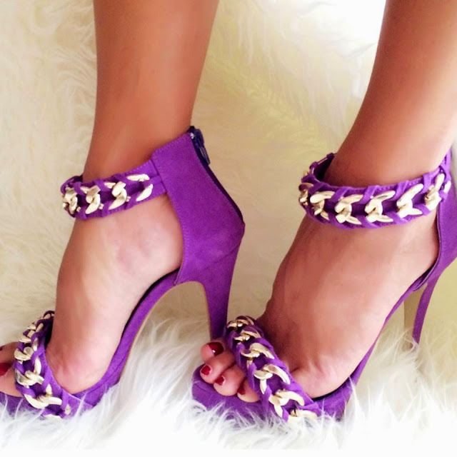 Purple Open Toe Heels Suede Platform Sandals with Chains |FSJ Shoes