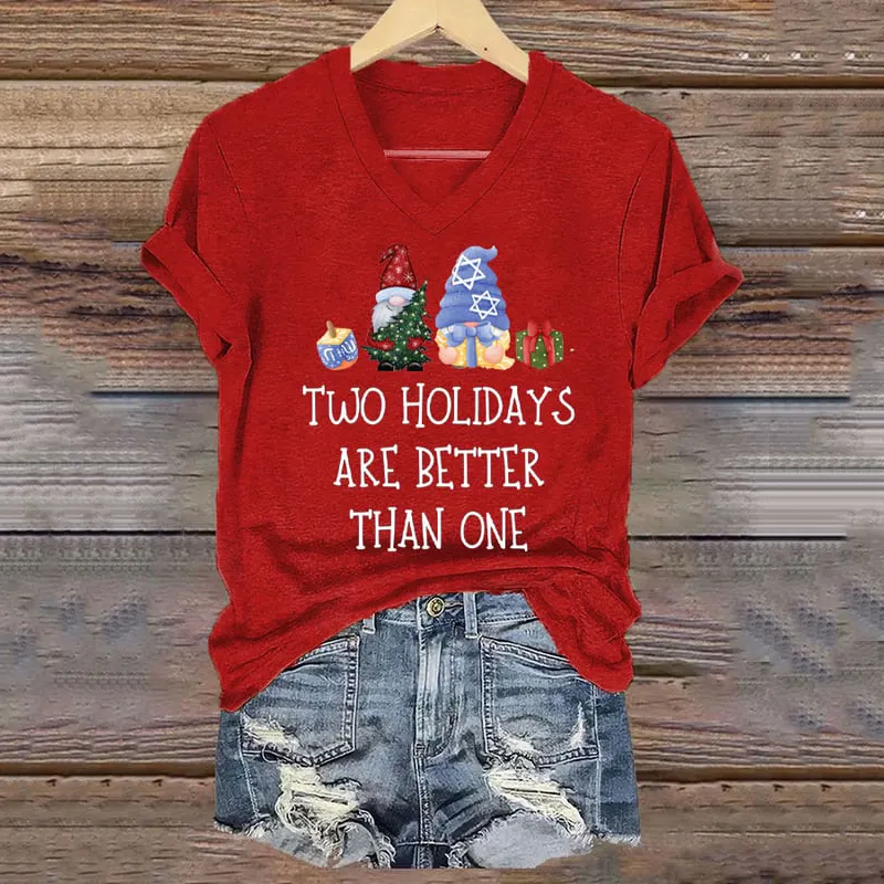 Women's Two Holidays Are Better Than One Christmas Hanukkah Print T-Shirt