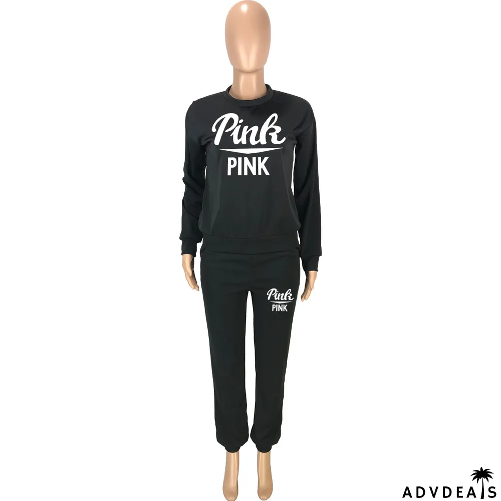 Offset Printed Loose Long Sleeve Sports Two Piece