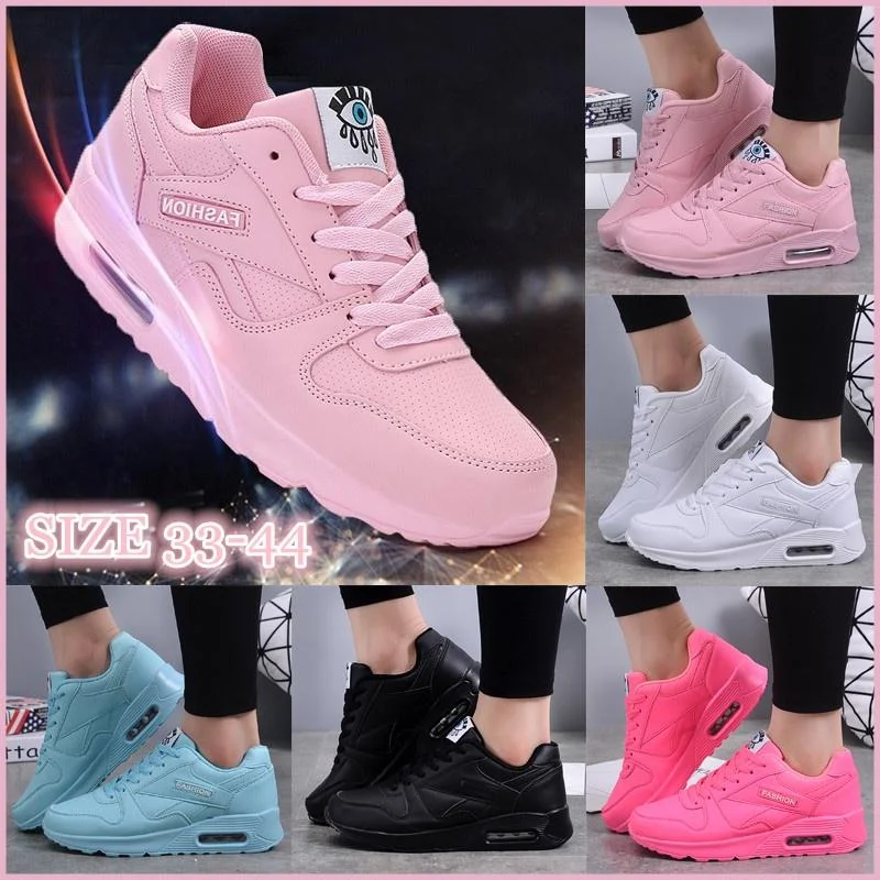 Women Fashion Sneakers Air Cushion Sports Shoes Pu Leather Blue Shoes White Pink Outdoor Walking Jogging Shoes Female Trainers