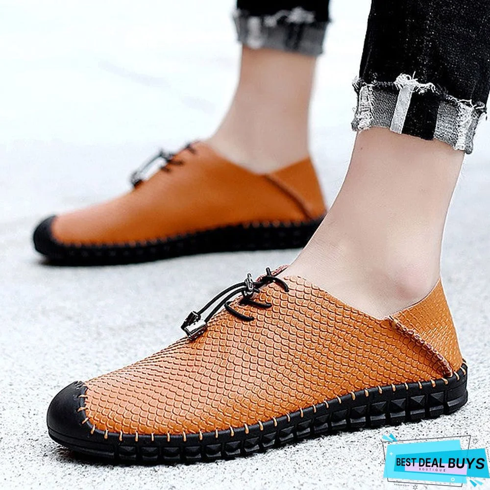 Men's Spring / Summer Casual Daily Oxfords Walking Shoes Cowhide Wear Proof Black / Blue / Brown