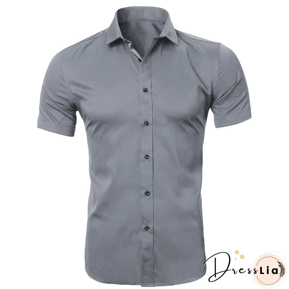 Men's Solid Color Short Sleeve Business Slim Fit Shirt