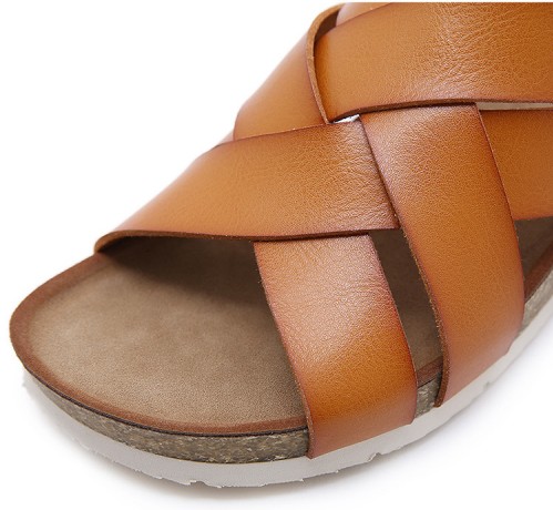 Leather Cork Wedge Multiple Straps Sandals