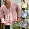 Gioiacombo&trade; Camicia da uomo in cotone e lino a maniche lunghe in stile spiaggia