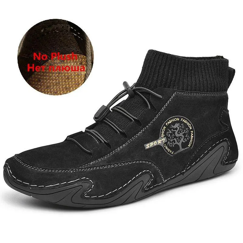 Vintage Men Boots Suede Leather Western Ankle Boots Men Warm Fur Winter Snow Boots Casual Shoes Sneakers Cowboy Botas JKPUDUN