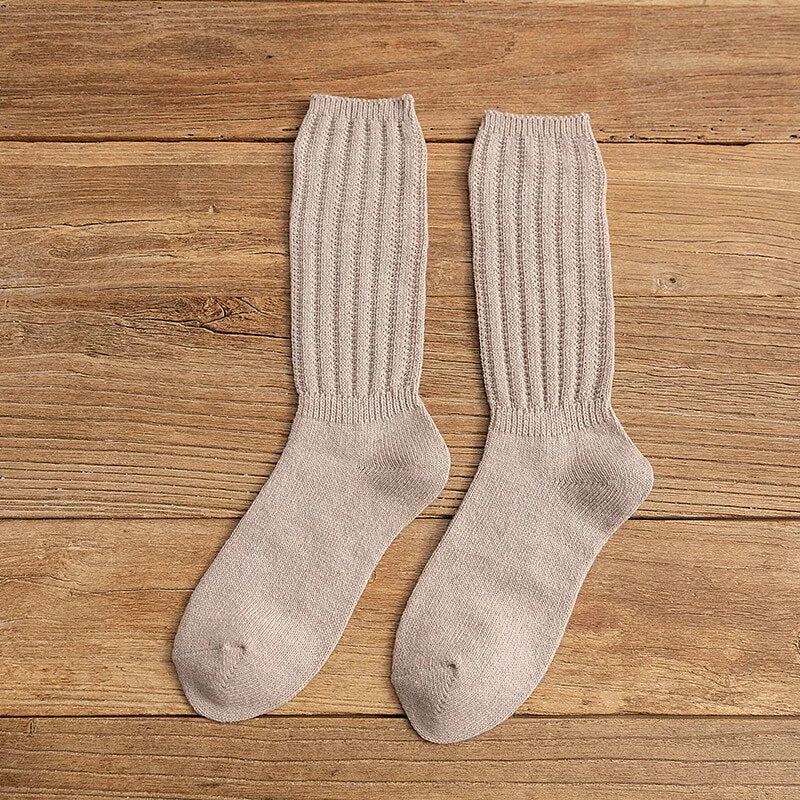 Solid Color Cotton Socks Autumn/Winter Warm Women's Socks Soft Comfortable Knitted Girls Casual Socks Middle Long Female Sox