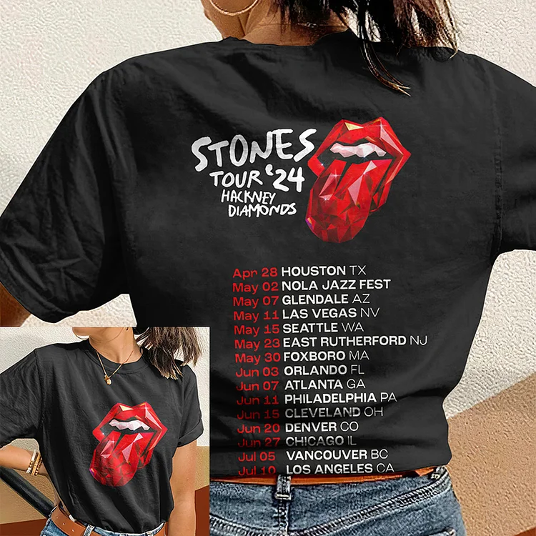 Comstylish The Rolling Stones 2024 Print Crew Neck T-Shirt