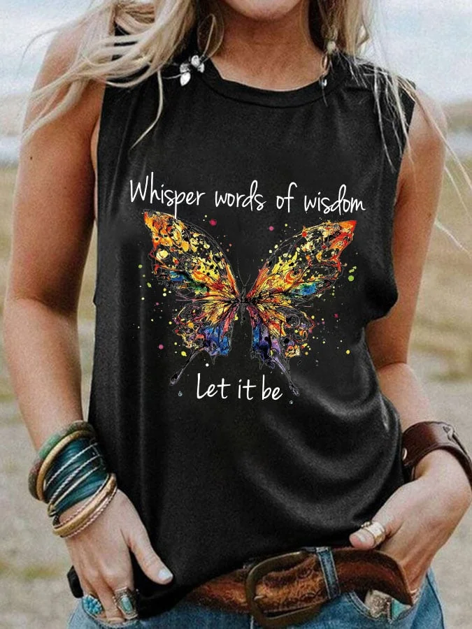 Whisper Words Of Wisdom Let It Be Butterfly Print Tank Top