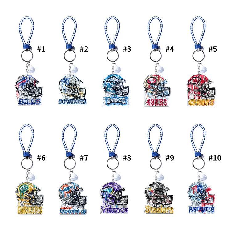 DIY Full Beads Football Printed Cross Stitch Embroidery Keychains Pendants
